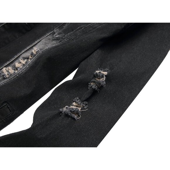 Men's Jean Jacket Distressed Slim Denim Jacket Long Sleeve Button Down Black7013 - Picture 2 of 9